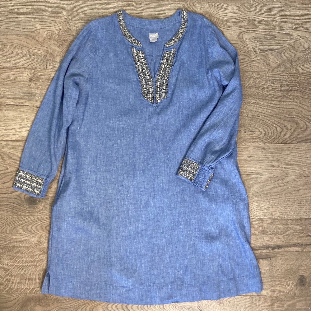 Chico's Linen Tunic style Dress with sequin detail